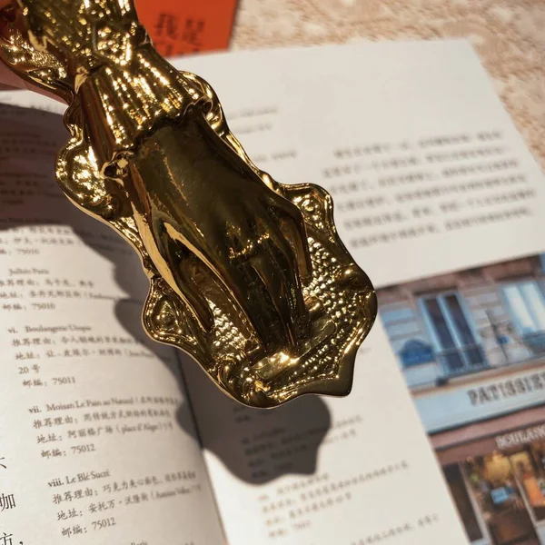 close up of a book with a gold handle