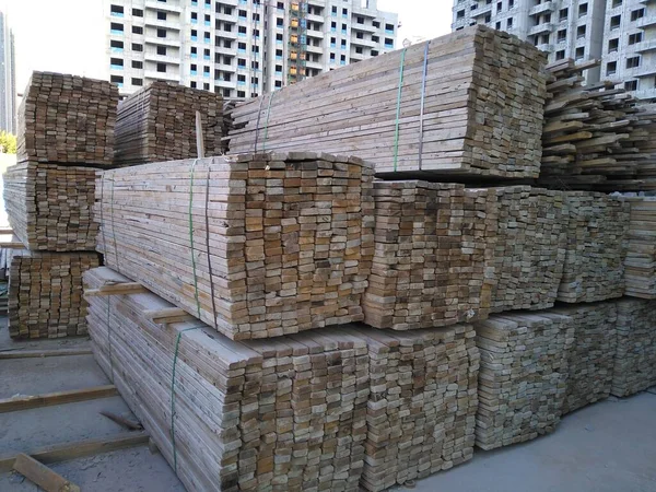 stack of wood pallets in the warehouse