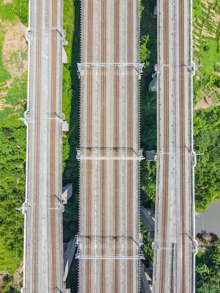 aerial view of the railway bridge in the city of barcelona