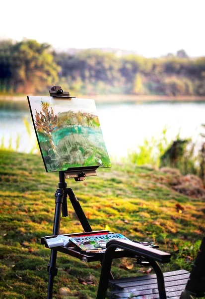 beautiful art painting of a wooden easel