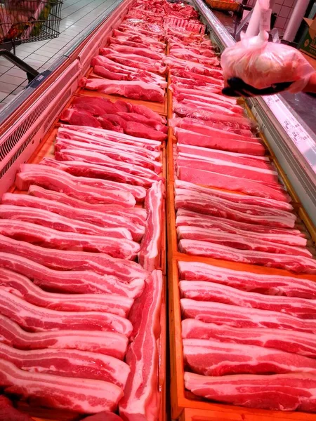 fresh raw meat in a market