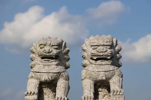 the ancient stone statue of the lion in the city of the capital of the state of the most famous