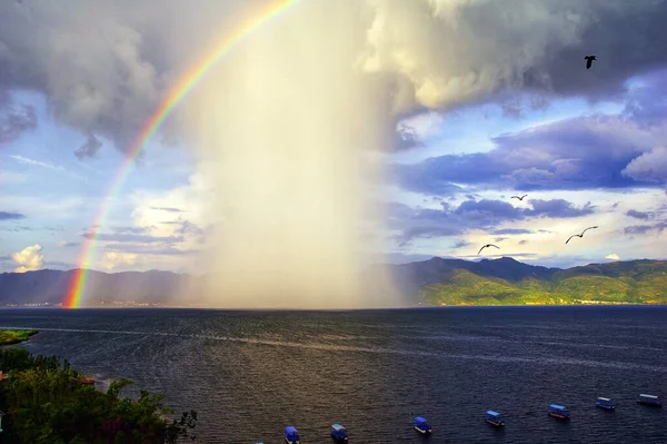 rainbow in the water of the island of the mediterranean sea in the north of israel