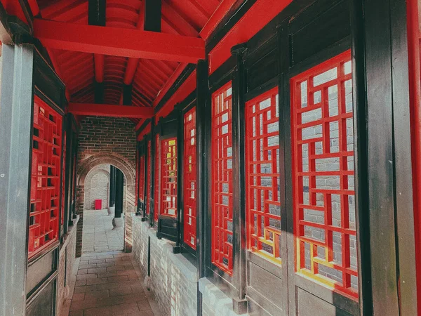 the red gate of the building in the city of china