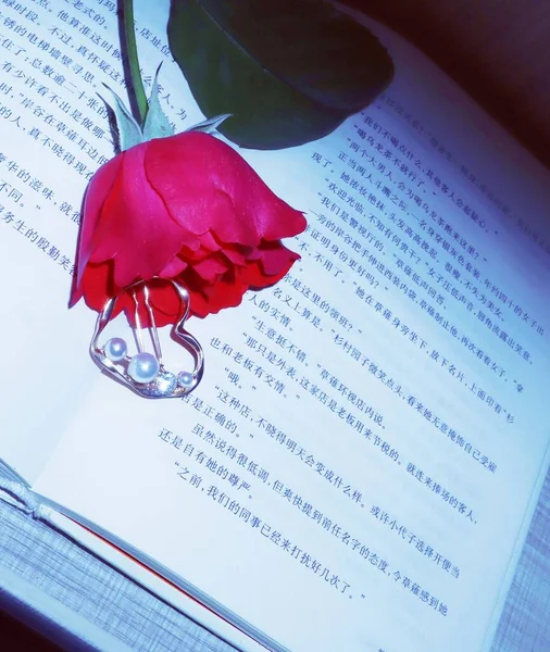 close up of a book with a red heart