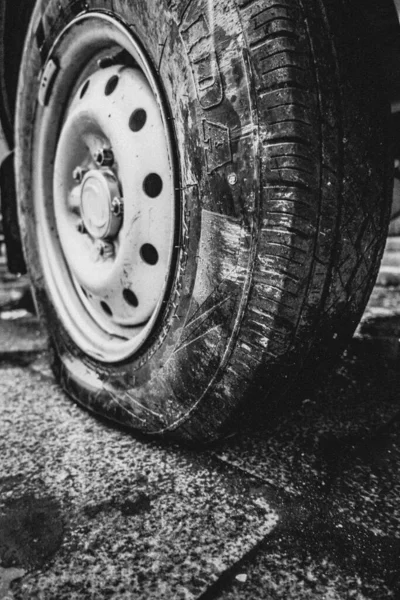 car tire on the road