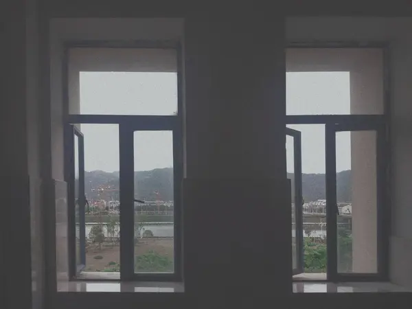 stock image window with a glass of water