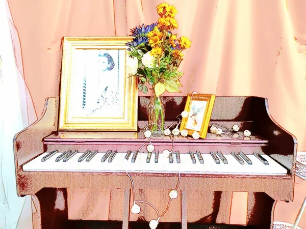 piano and music instruments in the room