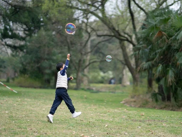 boy playing with ball in the park