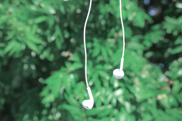 green headphones on a black background