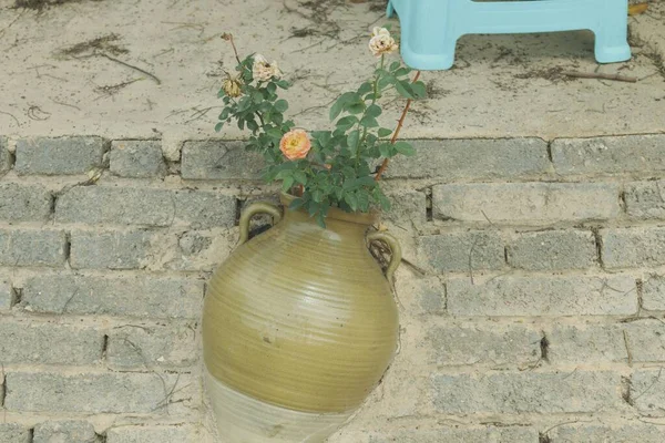old vintage vase with flowers