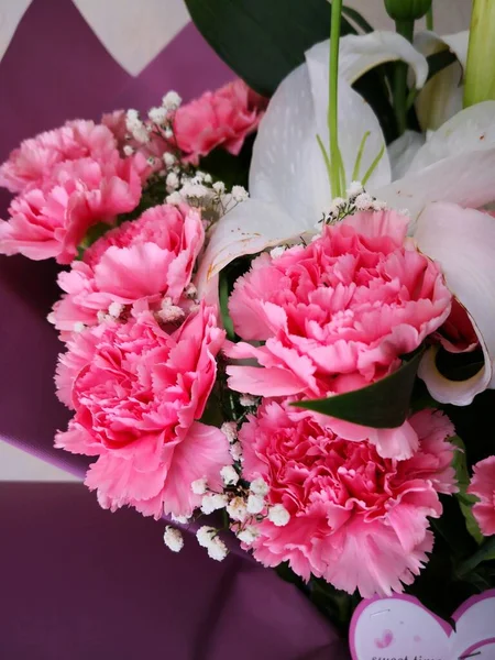 beautiful bouquet of pink peonies on a white background
