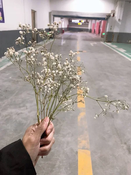 a man in a white shirt is holding a bouquet of flowers