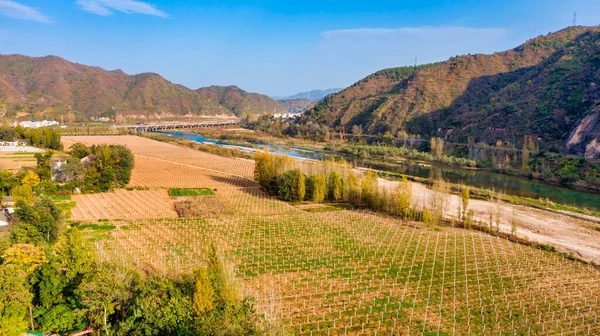 beautiful landscape of the valley of the village in the mountains