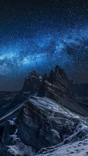 night sky with mountains and stars