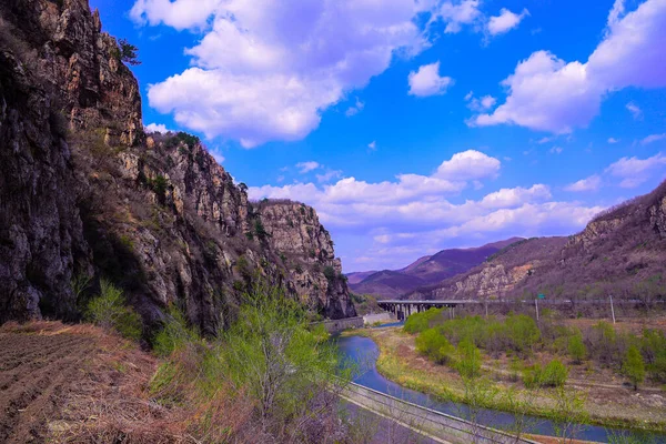 beautiful landscape of the valley of the canyon in the background