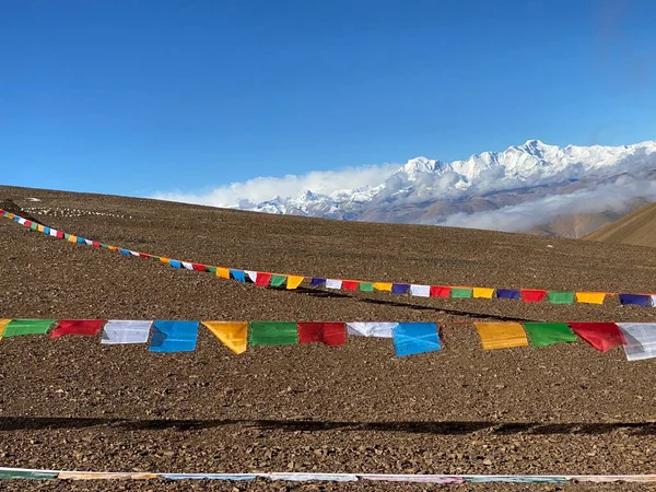 the tibetan prayer flags in the mountains