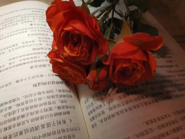 old book with red roses