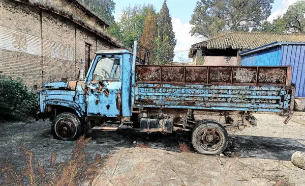 old rusty truck in the village