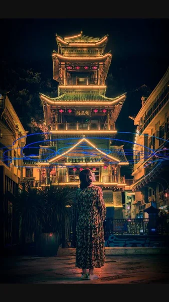 the chinese temple in the night
