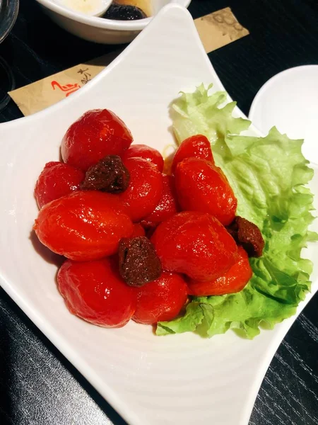 salad with strawberries and red caviar