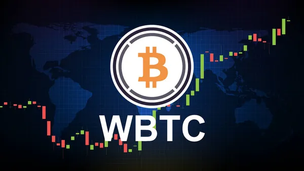 Paketlenmiş Bitcoin 'in (WBTC) soyut geleceksel teknoloji arka planı Fiyat grafiği dijital kripto para birimi