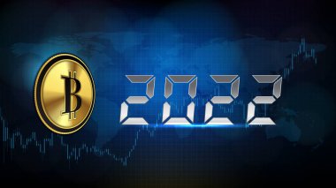 Yeni Yıl 2022 'nin soyut fütüristik teknoloji geçmişi ve gelecekte bitcoin kripto para birimi grafiği