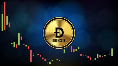 Dogecoin 'in (DOGE) soyut fütüristik teknoloji arka planı Fiyat grafiği para dijital kripto birimi
