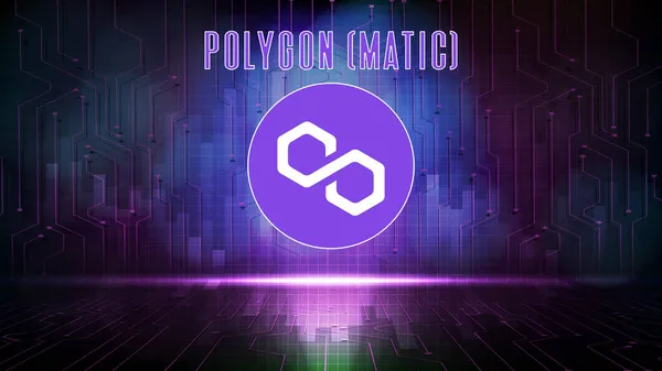 Polygon 'un (MATIC) soyut gelecek teknolojisi arkaplanı Fiyat grafiği para dijital kripto birimi