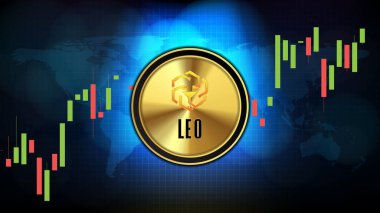 UNUS sed LEO (LEO) Fiyat grafiği grafiği dijital kripto para biriminin soyut geleceksel teknoloji arka planı