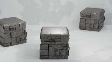 abstract background of sci fi box container stand , 3D illustration rendering