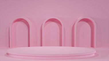 abstract background of pink stand for product presentation withe minimal shape element , 3D illustration rendering