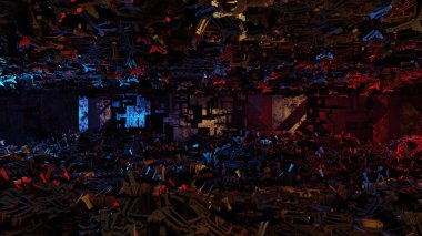 Sci Fi Modern Gelecekçi çöp yığınının soyut arkaplanı, 3B illüstrasyon