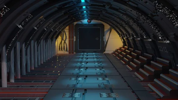 Sci Modern Geleceğin Uzay Gemisi Tüneli Koridor Kapısı Nın Soyut — Stok fotoğraf