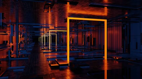 Abstracte Achtergrond Van Sci Moderne Futuristische Neon Deur Podium Corridor — Stockfoto