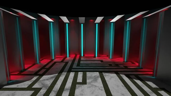 Sci Fi现代未来派体育场舞台公园的抽象背景 3D图解绘制 — 图库照片