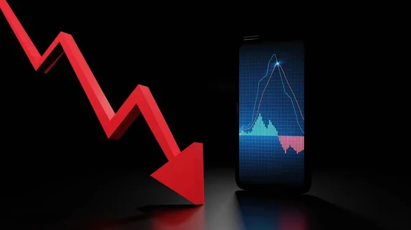 Elvont Háttér Mobiltelefon Piros Nyíl Tőzsdei Grafikon Macd Indikátor Illusztráció — Stock Fotó