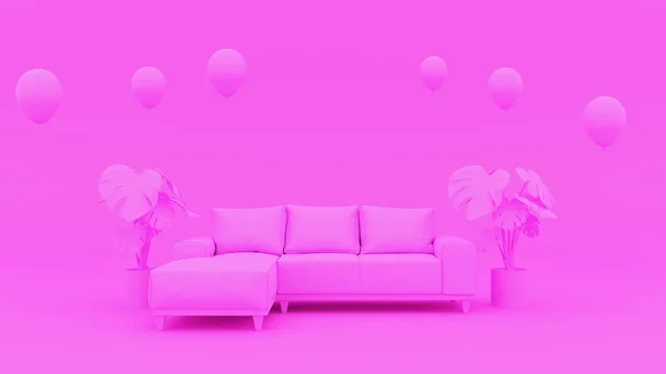 Fondo Abstracto Habitación Rosa Con Sofá Representación — Foto de Stock