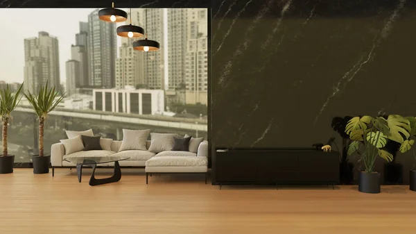 Desain Interior Ruang Tamu Modern Dalam Ruangan Dengan Sofa Render — Stok Foto