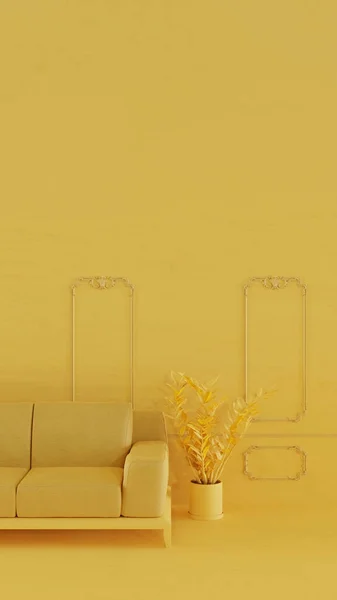 Fondo Abstracto Habitación Amarilla Con Sofá Representación — Foto de Stock