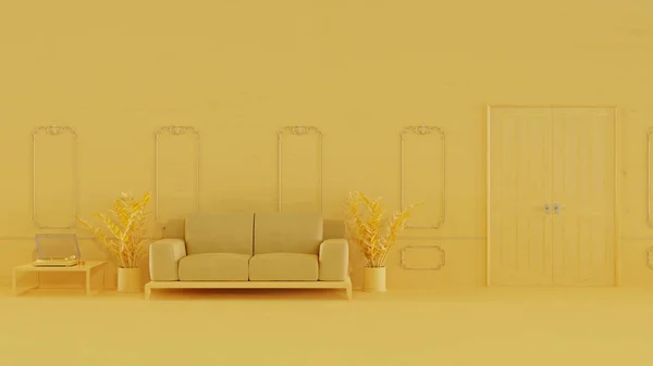 Fondo Abstracto Habitación Amarilla Con Sofá Representación — Foto de Stock