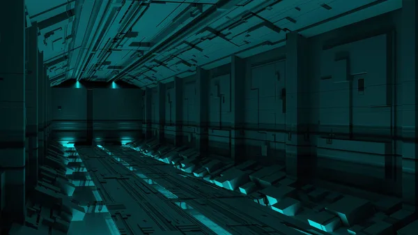 Abstracte Achtergrond Van Sci Gate Tunnel Modern Futuristisch Ruimteschip Illustratie — Stockfoto