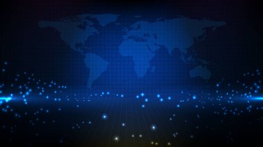 Dünya haritalı parçacık parıltısı veri akışının soyut arkaplanı