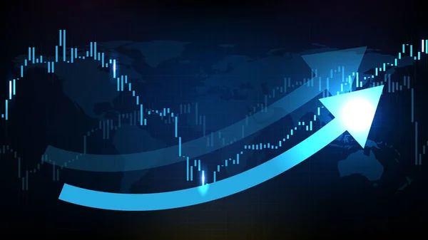 未来的な技術の抽象的な背景株式市場のグラフ上の青い矢印経済 — ストックベクタ