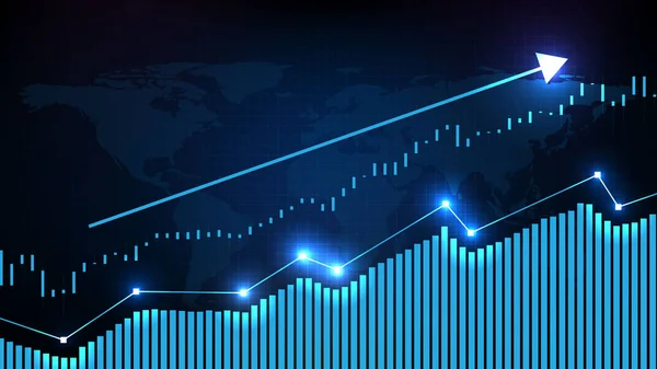 未来的な技術の抽象的な背景株式市場のグラフ上の青い矢印経済 — ストックベクタ