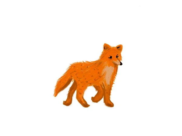 Gouache Drawing Art Cartoon Fox White Background — Photo