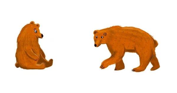 Gouache Drawing Art Cartoon Brown Bear White Background — Stock Photo, Image