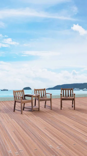 라운지 테라스 의자와 바다와 크루즈 일러스트 렌더링 — 스톡 사진