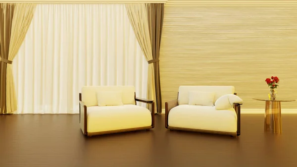 客厅和沙发椅子的背景 3D渲染 — 图库照片