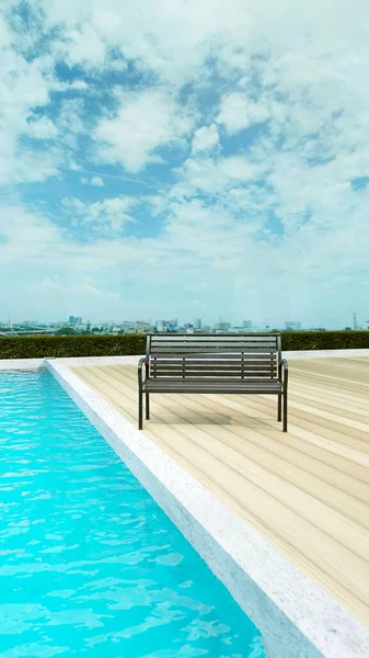 Fundo Terraço Livre Lounging Sofá Banco Com Bela Piscina Telhado — Fotografia de Stock